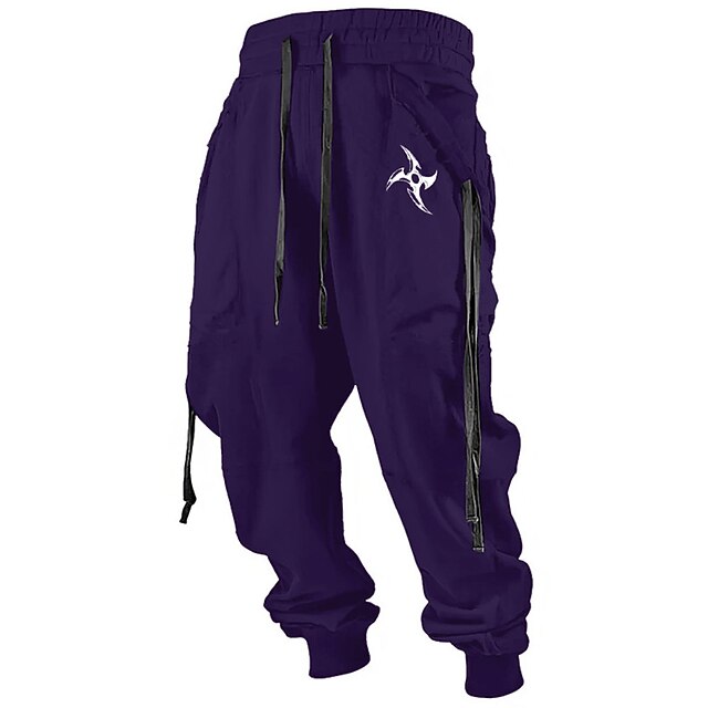 Men's Darts Sweatpants Pants Trousers Mid Waist Casual Outdoor Street Casual Daily 3D Print Fall & Winter Black Purple3