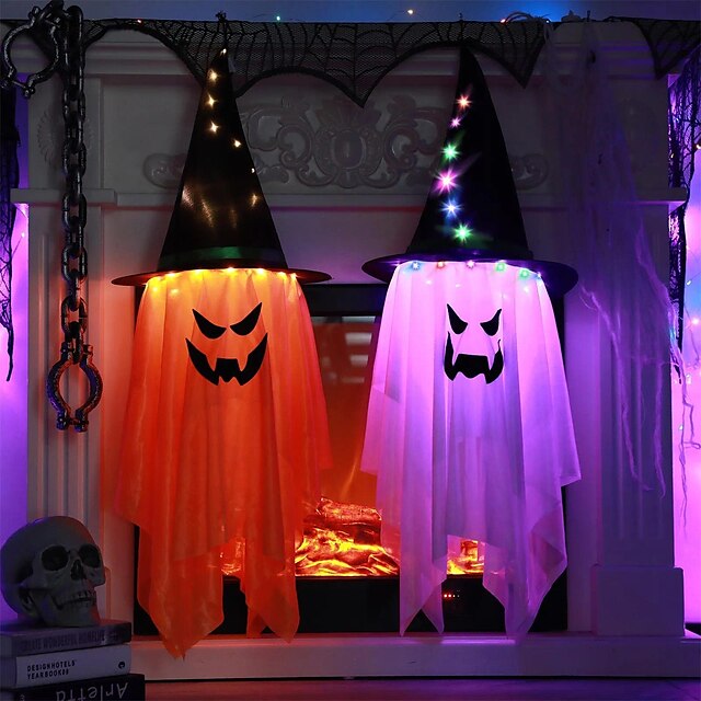 Halloween Decorations Flying Witch Hats Ghost Hanging LED Lights Bar