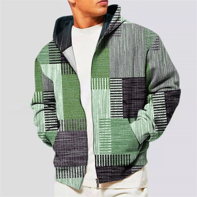  Voor heren Streep Grafische prints Geometrie Trui met capuchon Hoodies Sweatshirt Sport Klassiek Lange mouw Capuchon Vakantie Feestdagen Streetwear Rood blauw Zak Afdrukken Lente & Herfst Ontwerper