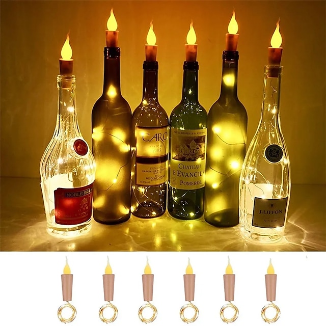  2m 20leds bougie bouteille de vin guirlande lumineuse bouteille de vin flamme liège lampe bricolage fête mariage saint valentin guirlande