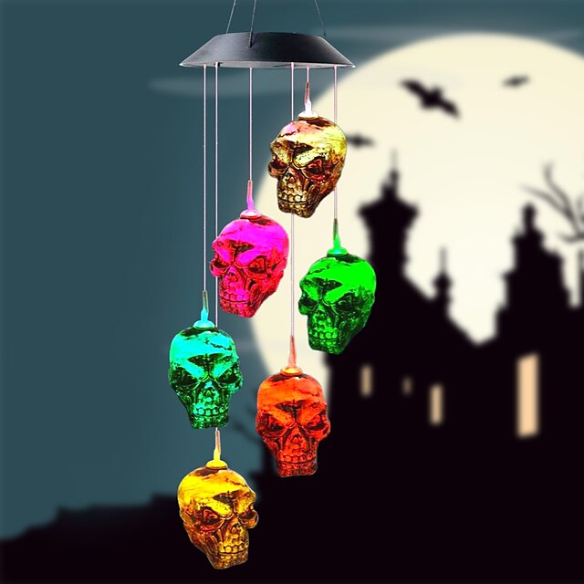 Halloween Solar Wind Chime Lights LED Pumpkin Skull Balcony Hanging ...