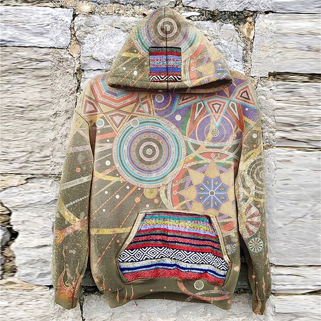  Colorful Abstract Design Hoodie Mens Graphic Pullover Sweatshirt Khaki Hooded Geometric Prints Daily Sports 3D Streetwear Designer Basic Spring & Fall Hippie Festival Green Cotton