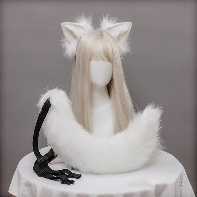  plyšové liščí uši a ocas cosplay doplňky ručně vyráběná simulace šelem uši, obruče do vlasů a ocas, sada šperků