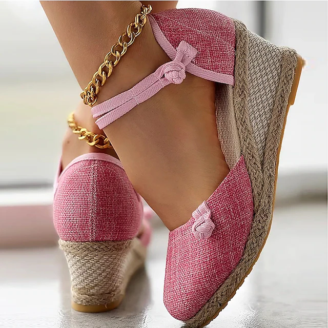 Women's Pink Espadrille Wedge Sandals – Closed-Toe Design with Ankle Strap and Jute-Wrapped Platform, Ideal for Summer Parties and Casual Wear 16