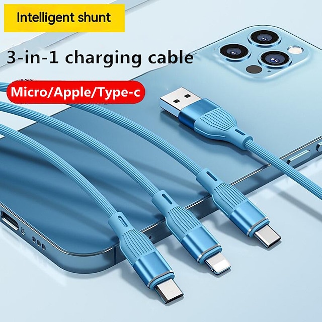  3 In 1 Phone Charger Type C Micro USB Multi Cable for iPhone Huawei Samsung Mobile Wire Cord Accessories USB Charging Data Cable