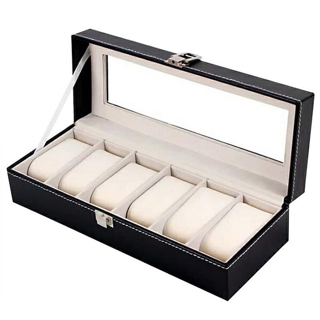  6 galler klockbox pu läder klockfodral hållare organisatör förvaringsbox för kvartsklockor smyckeskrin visar bästa present