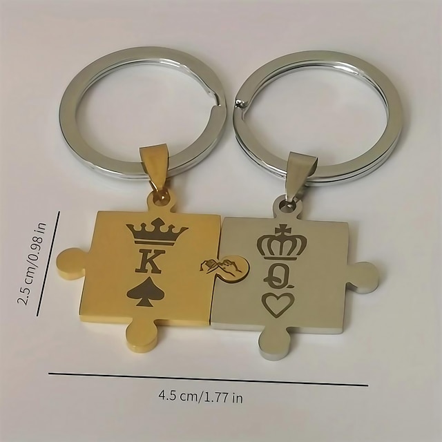  תליון 1 יחיד מנירוסטה k q king queen, תפירת מחזיק מפתחות זוגי לגברים