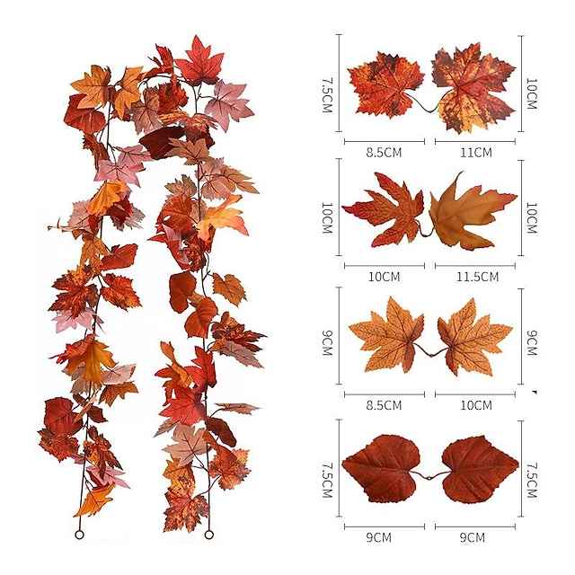  170 cm konstgjord lönnranka, höstlönnlövsgirland, trädgårdsdekoration för utomhusbruk, dekoration för bröllopsfestfest, dekoration för höstens Thanksgiving halloween-rum