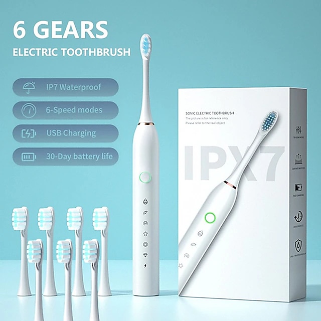  cepillo de dientes eléctrico con 8 cabezales de cepillo inteligente temporizador de 6 velocidades ipx7 cepillo de dientes recargable de viaje a prueba de agua con temporizador para mujeres y hombres