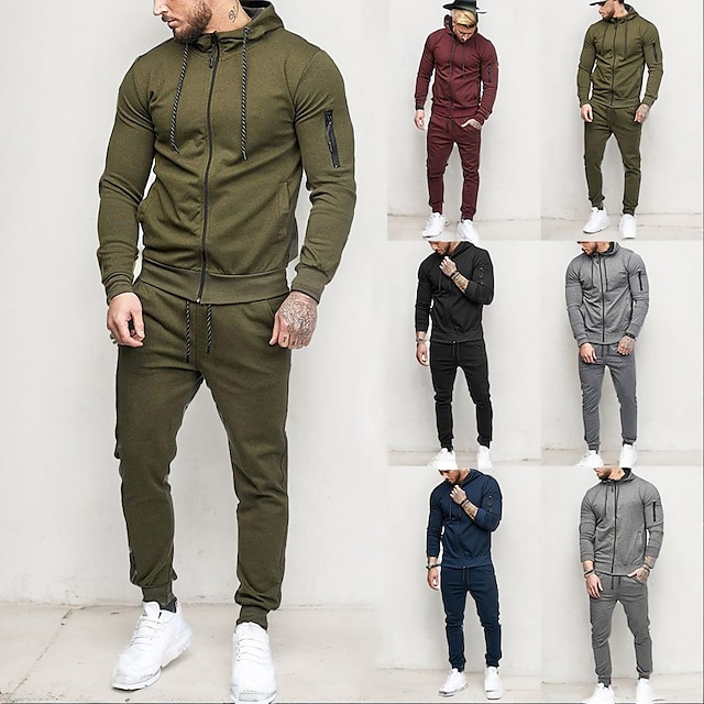  Men's Tracksuit Sweatsuit 2 Piece Athletic Winter Long Sleeve Thermal Warm Breathable Quick Dry Fitness Running Jogging Sportswear Activewear Solid Colored Dark Grey Black Army Green