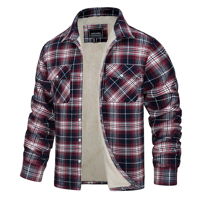 Men's Shirt Jacket Shacket Flannel Fleece Jacket Outdoor Daily Wear ...