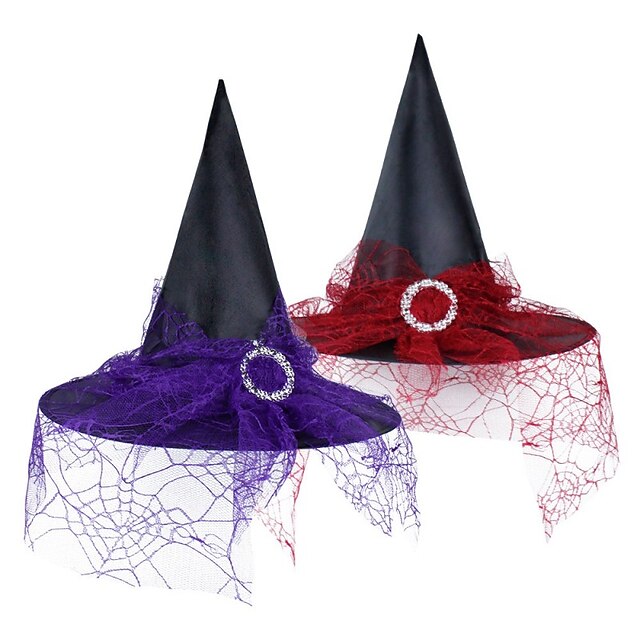 3-teiliges Hexenhut-Set Mit Schleier – Spitzer Hexenhut Für Halloween, Karneval & Mottopartys, Schwarz/rot/lila
