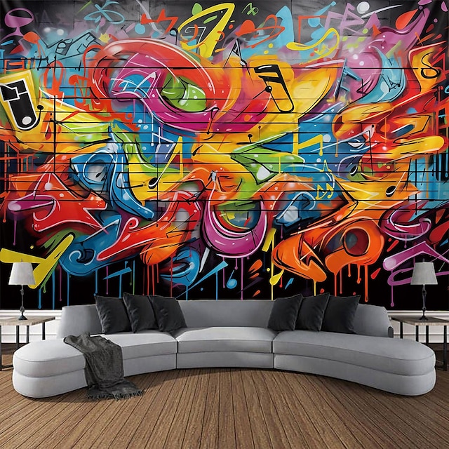  graffiti notes de musique suspendus tapisserie mur art grande tapisserie décor mural photographie toile de fond couverture rideau maison chambre salon décoration