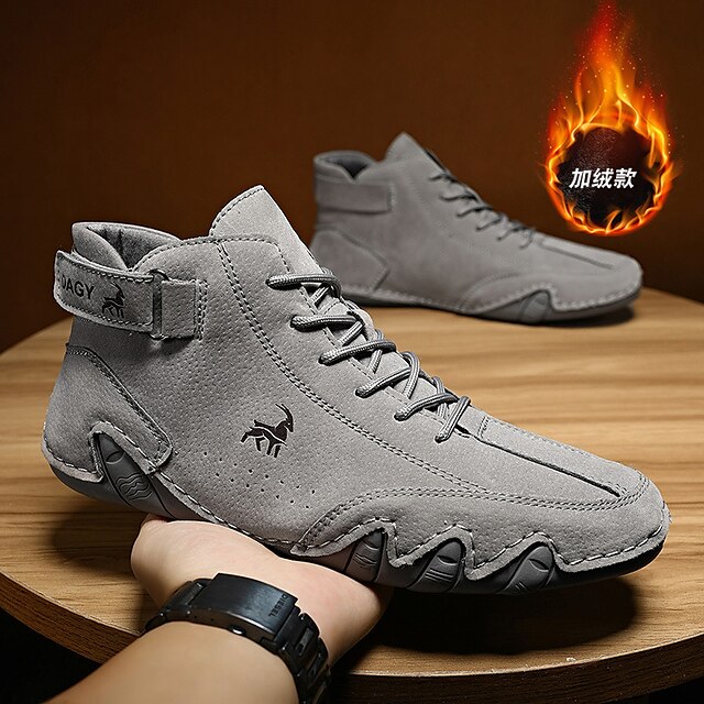  Men's Boots Handmade Shoes Comfort Shoes Walking Vintage Casual Outdoor Leather Warm Comfortable Slip Resistant Booties / Ankle Boots Lace-up Black / Red Khaki pig skin Gray pig skin Fall