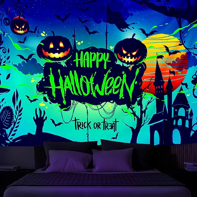  halloween dekorasjoner bakgrunnsbelysning billedvev jack o lanterne uv reaktiv hengende fluorescerende hjemmedekorasjon bakgrunn stoff kunst hjem soverom stue