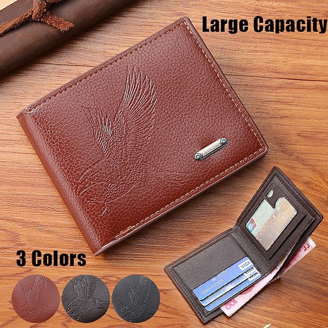  Men's Wallet Credit Card Holder Wallet PU Leather Outdoor Shopping Daily Buttons Large Capacity Waterproof Lightweight Solid Color Black Light Brown Brown