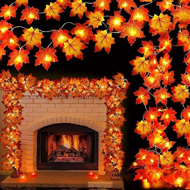  Red Maple Leaf USB String Lights Halloween Thanksgiving and Fall Decorations for Home Party and  Autumn Atmosphere Decoration