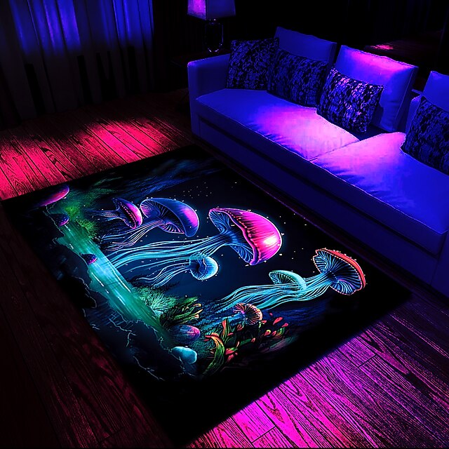 Jellyfish Sea Blacklight Rug Carpet Floor Mat UV Reactive Glow in the ...