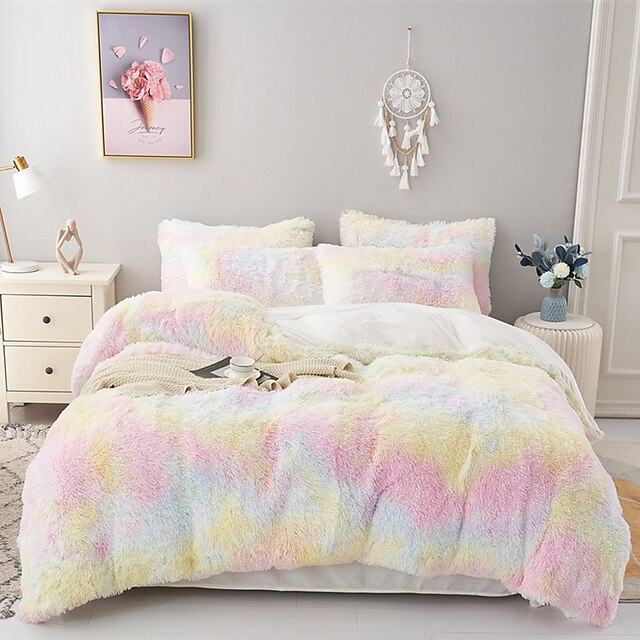 ThreePiece Plush Mink Velvet Bedding Set Warm Milk Velvet Pure Color