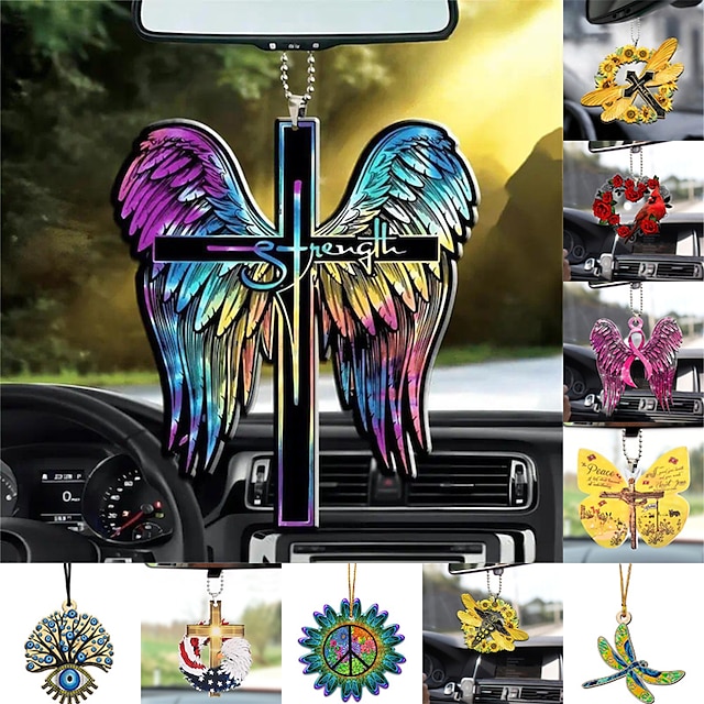  Beautiful Angel Winged Cross Butterfly Hanging Ornament - Perfect Car Rearview Mirror Accessory!