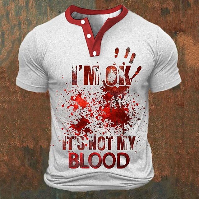  Letter Graphic Prints Hand Fashion Basic Casual Men's 3D Print Henley Shirt Graphic Tee Vintage Shirt Outdoor Daily Going out T shirt Black White Blue Short Sleeve Henley Shirt Spring & Summer