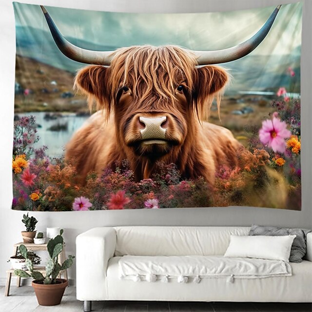 Highland Cow Animal Hanging Tapestry Wall Art Large Tapestry Mural ...