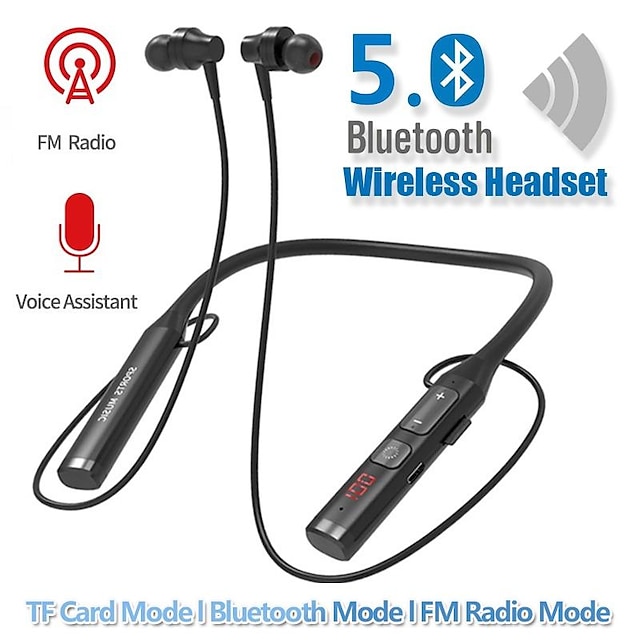  3 in1 bluetooth 5.0 écouteur sans fil bluetooth casque avec microphone magnétique tour de cou écouteurs étanche sport intra-auriculaire support tf carte mode fm