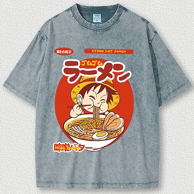  One Piece Affe D. Ruffy Nico Robin Roronoa Zoro Cosplay Kostüm T-Shirt-Ärmel Übergroßes Acid Washed T-Shirt Bedruckt Grafik Für Herren Damen Jungen Kinder Erwachsene Heißprägen Casual