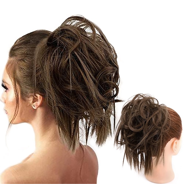  Tousled Updo Messy Bun Hairpiece Hair Extension Ponytail with Elastic Rubber Band Updo Ponytail Hairpiece Synthetic Hair Extensions Scrunchies Ponytail Hairpieces for Women