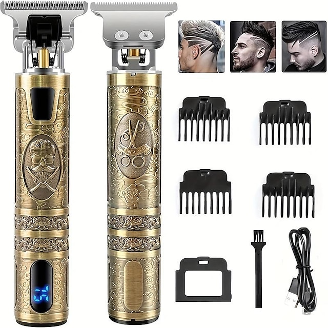  USB-wiederaufladbare Haarschneidemaschine und Bartschneider für Männer – präziser T-Klingen-Trimmer mit LCD-Bildschirm – Pflegeset für Männer