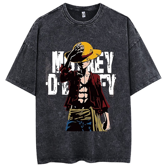  One Piece Monkey D. Luffy Nico Robin Roronoa Zoro Cosplay kostyme T-skjorte Oversized Acid Washed T-skjorte Trykt mønster Graphic Til Herre Dame Gutt Barne Voksne Varmstempling Fritid / hverdag