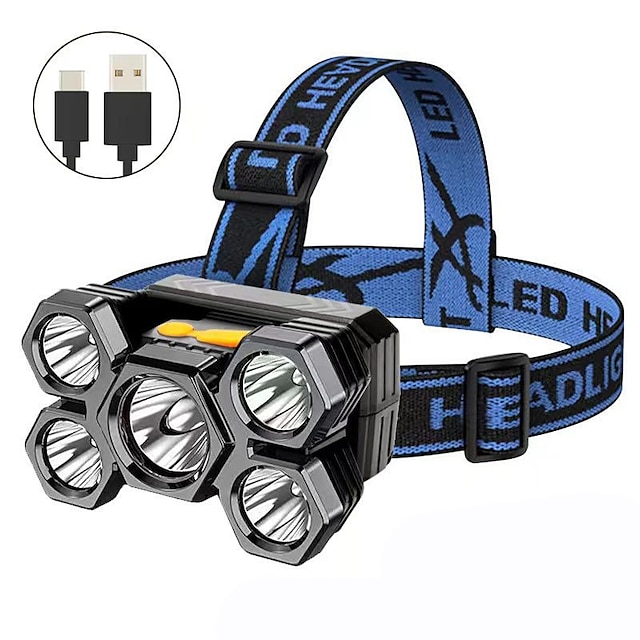  5LED 4 Gears Adjustable Usb Rechargeable Portable Flashlight Lantern Headlight Outdoor Camping Headlight