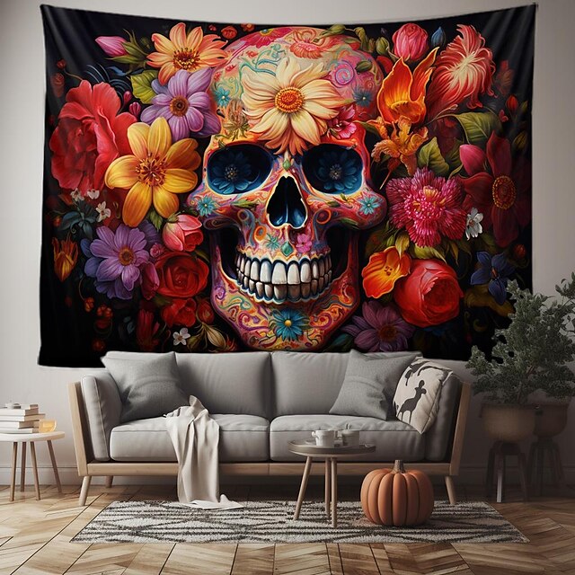  Halloween Szkielet Dnia Zmarłych Wiszący Gobelin Sztuka Ścienna Duży Gobelin Mural Dekoracja Fotograficzna Tło Koc Zasłona Dekoracje do Sypialni i Salonu