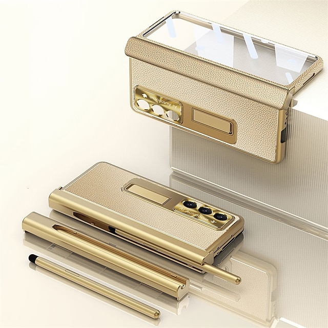  puhelin Etui Käyttötarkoitus Samsung Galaxy Z-taitto 7 Z Taita 6 Z Fold 5 Z Fold 4 Z Fold 3 Takakuori Tuella ja näytönsuoja Kynäteline PC Metalli PU-nahka