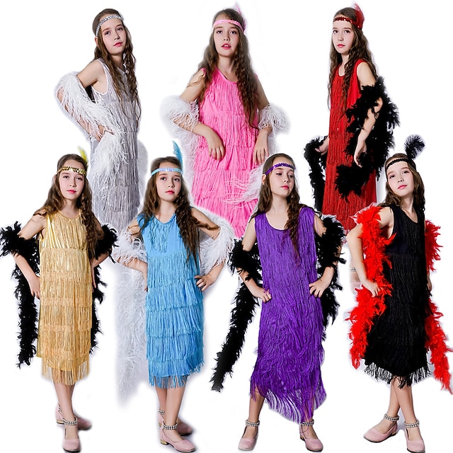  רטרו\וינטאג' שנות השבעים השואגות שנות ה-20 השמלה שמלות בנות פרנזים קרנבל הצגה מסיבה\אירוע ערב בגדי ריקוד ילדים שמלה