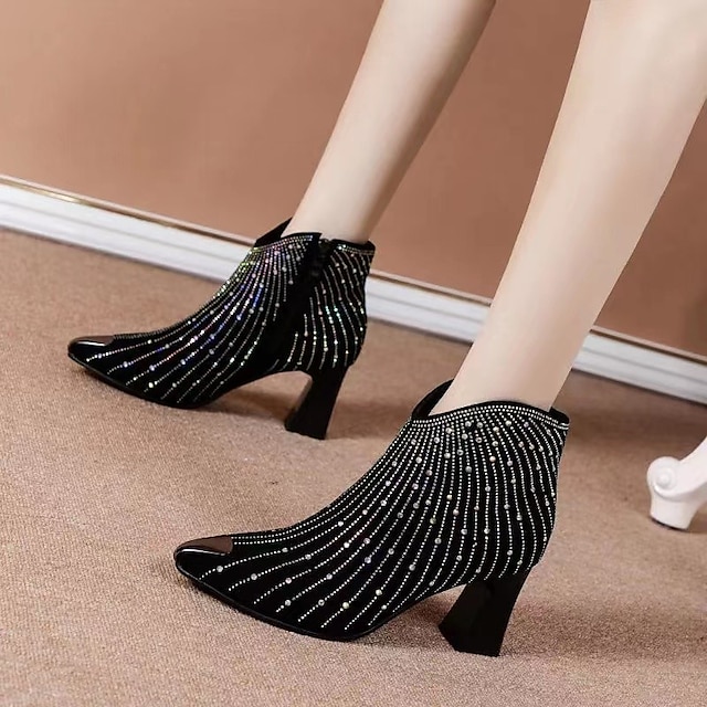  Women's Heels Boots Bling Bling Shoes Glitter Crystal Sequined Jeweled Sparkling Shoes Office Daily Galaxy Polka Dot Booties Ankle Boots Summer Rhinestone Sparkling Glitter High Heel Chunky Heel
