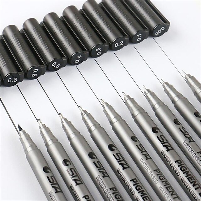 9pcs Black Micro-pen Fineliner Ink Pens Waterproof For Drawing Artist 