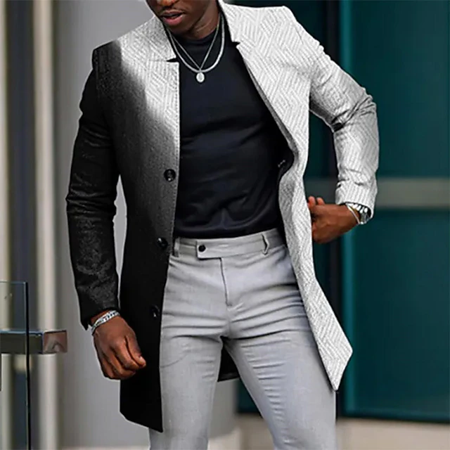 Men's Graphic Prints Gradual Winter Coat Overcoat Coat Warm Comfortable Breathable Fashion Streetwear Business Work Wear to work Going out Pocket Print Fall & Winter Turndown Long Sleeve Black2