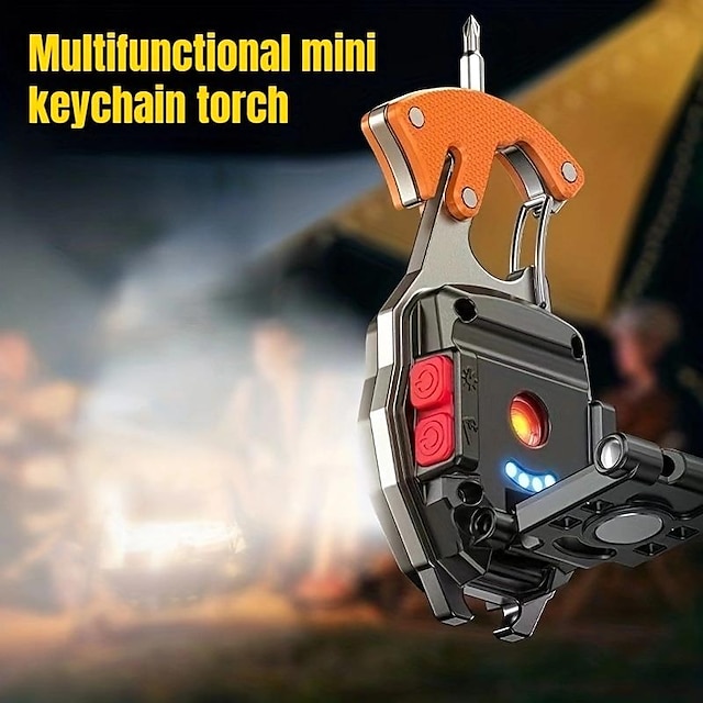  Multifunction Keychain Light Window Breaking Hammer Mini LED Flashlight Outdoor Camping Screwdriver Emergency Work Light