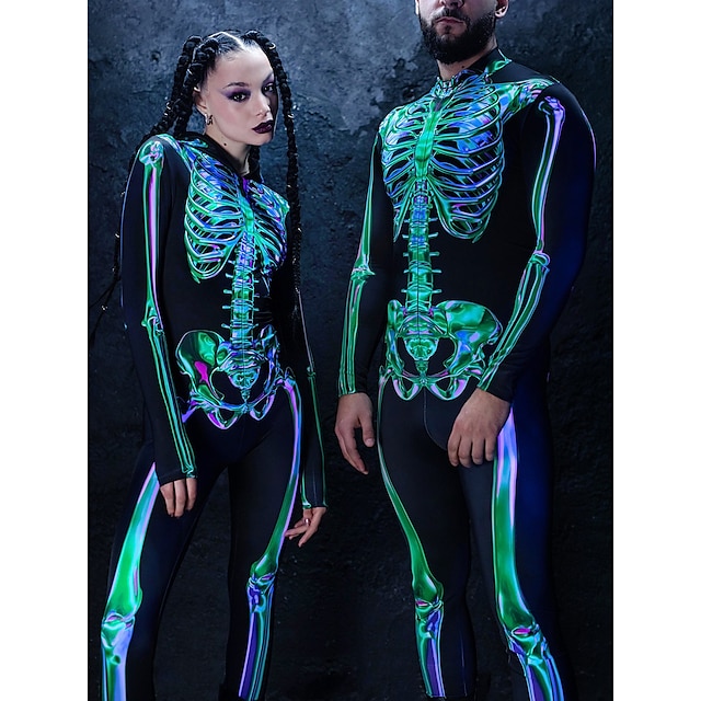  Crâne / Squelette Bodys Déguisements de couple de groupe d'Halloween Combinaison intégrale Homme Femme Cosplay de Film Déguisement effrayant Noir Violet Vert Collant / Combinaison Halloween Carnaval