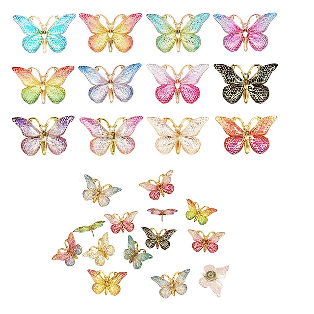  30pcs Stereoscopic 3D Simulation Butterfly Pushpins Creative Pushpins Decorative Flowers Cork Board Nails For Bulletin Boards, Photos, Wall Charts School Supplies And Accessories