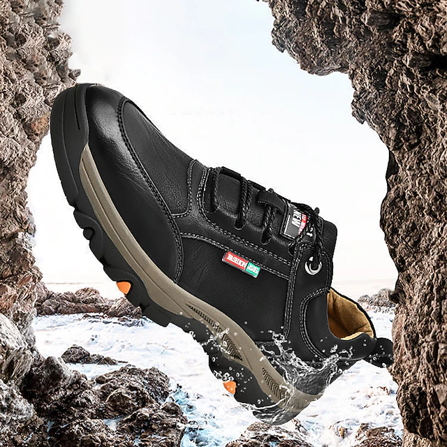 Men's Brown Faux Leather Outdoor Hiking Shoes â Durable Non-Slip Lace-Up Sneakers for Trekking