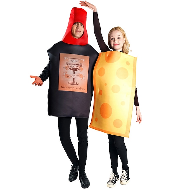  Couples Cheese Wine Funny Costumes Couples' Costumes Men's Women's Movie Cosplay Cosplay Costumes Black Leotard / Onesie Halloween Carnival Masquerade