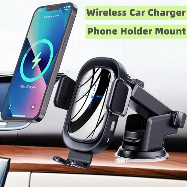  Wireless Car Charger with Phone Holder Mount Cell Phone Car Holder Phone Stand for Car Dashboard Windshield Cell Phone Automobile Cradles for iPhone Android Smartphone