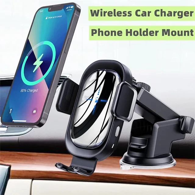 Wireless Car Charger with Phone Holder Mount Cell Phone Car Holder Phone Stand for Car Dashboard Windshield Cell Phone Automobile Cradles for iPhone Android Smartphone 13