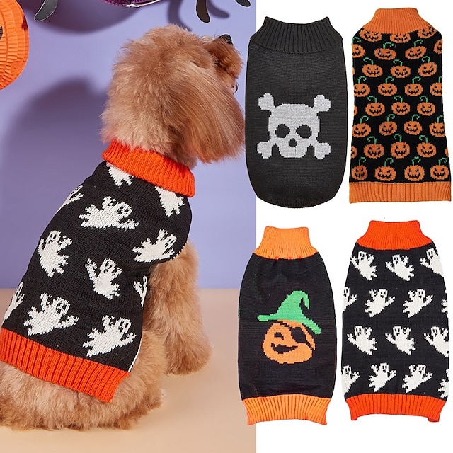  koiran neuleet lemmikki halloween moni kurpitsa hymyilevä kasvot neulottu pusero pieni pentu nallekarhut pomeraniankissa koiran vaatteet