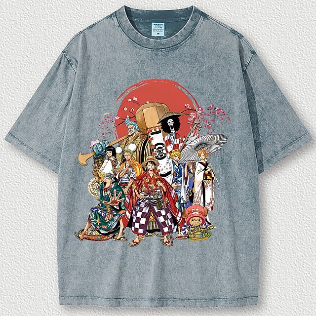  One Piece Affe D. Ruffy Nico Robin Roronoa Zoro Cosplay Kostüm T-Shirt-Ärmel Übergroßes Acid Washed T-Shirt Bedruckt Grafik T-shirt Für Herren Damen Jungen Kinder Erwachsene Heißprägen Casual