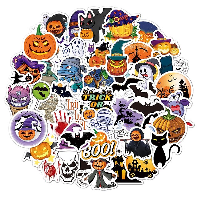  50 pezzi di adesivi di halloween in vinile impermeabile carino pacchetto di adesivi artigianato scrapbook bottiglia d'acqua laptop skateboard decorazione divertente cartone animato zucca decalcomanie per bambini adolescenti adulti