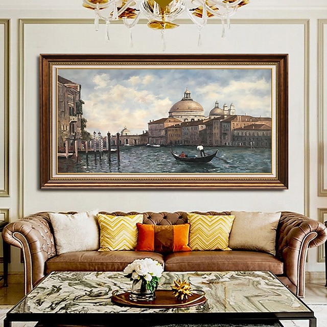  Handmade Oil Painting Canvas Wall Art Decoration Famous Grand Canal of Europe Water Structure Landscape for Home Decor Rolled Frameless Unstretched Painting