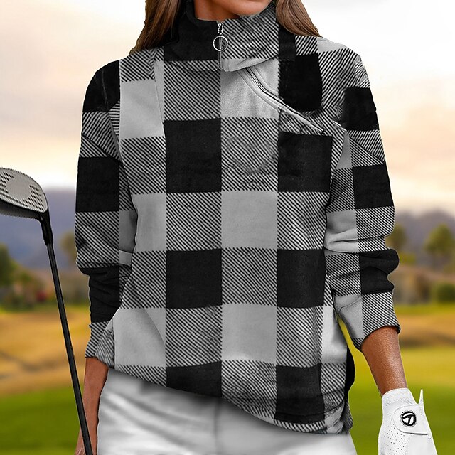 Women's Golf Pullover Sweatshirt Black Pink Light Green Long Sleeve Top